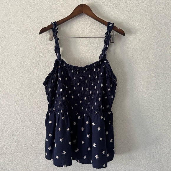 Cottagecore Ava Viv Navy White Daisy Floral Smocked Peplum Tank Top 1X Boho Chic - Picture 13 of 13